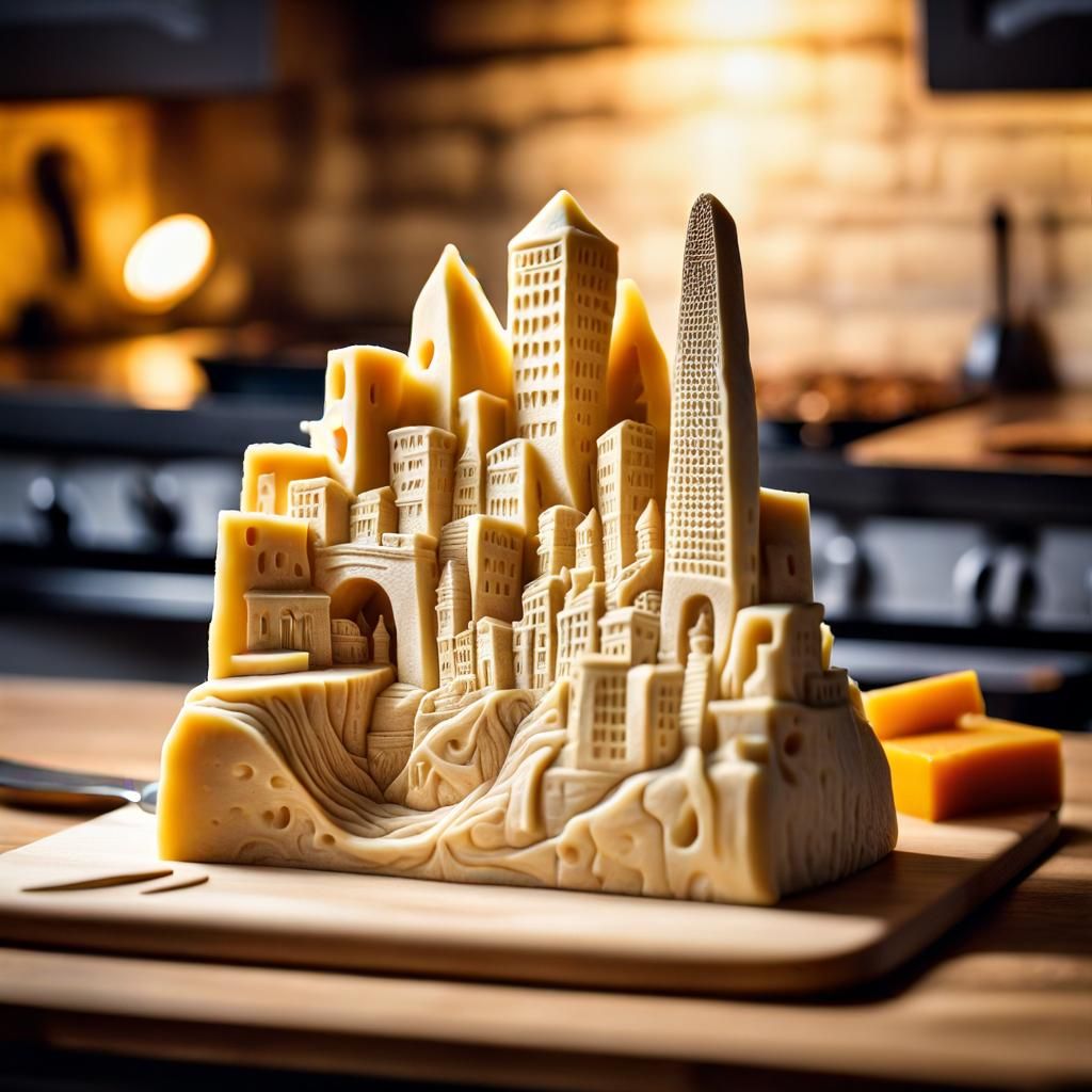 Fantasy City Carved from Cheese, Bas Relief