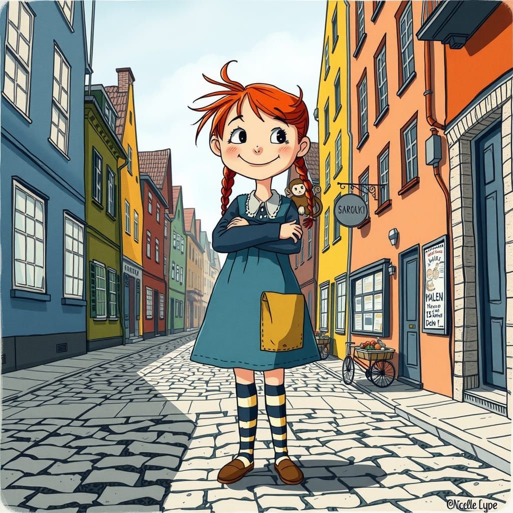 Pippi Longstocking Whimsical Comic Illustration
