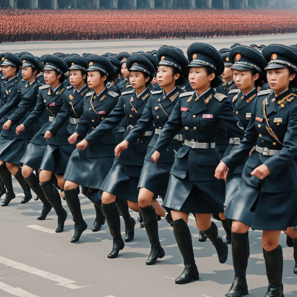 Female North Korean Soldiers in Formation Parade