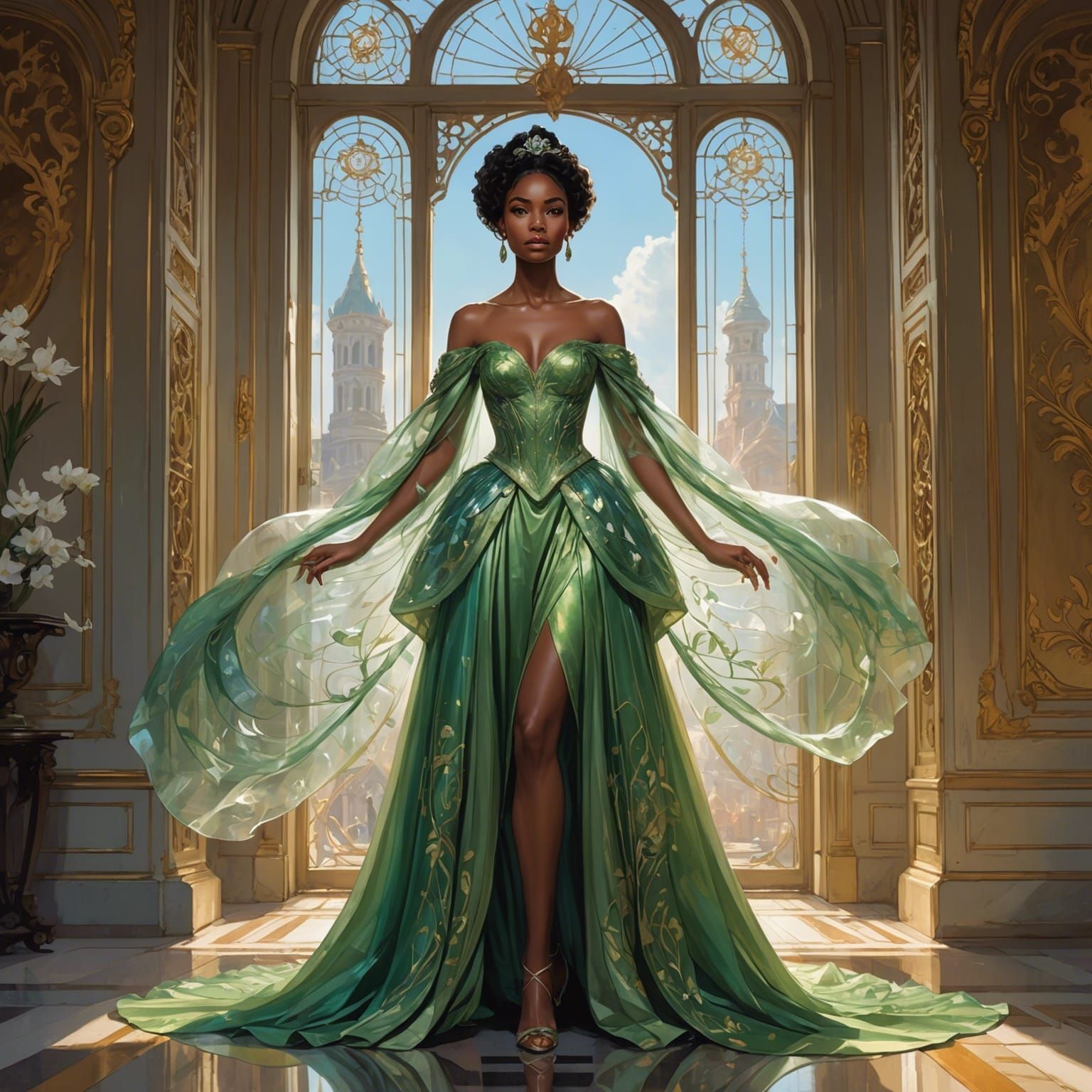 Tiana Arrives at the Palace Doorway