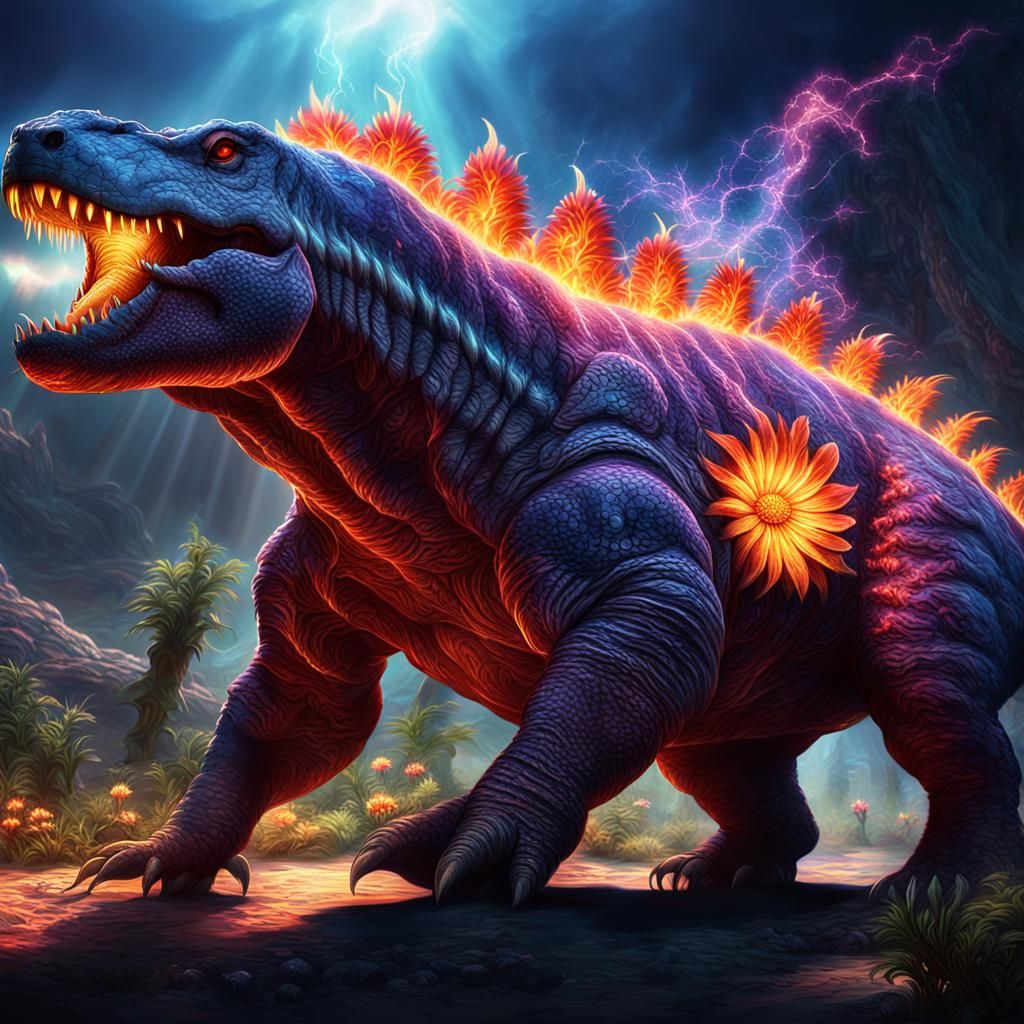 Gigantic Burning Flower Creature in Fantasy Style