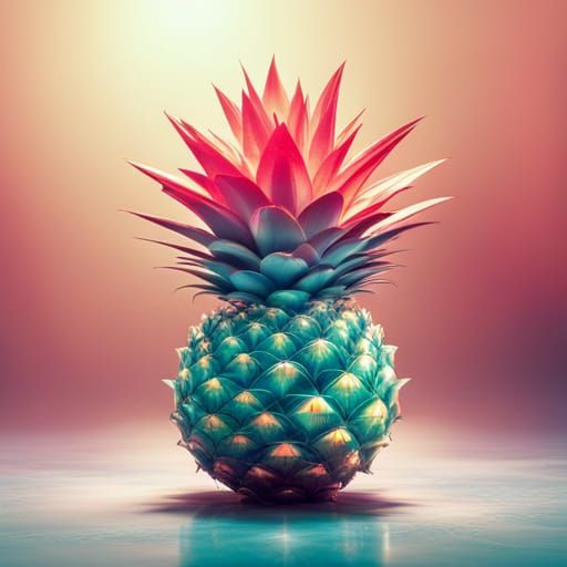 Photorealistic Glass Pineapple Reflecting Sunlight in CGI Di...