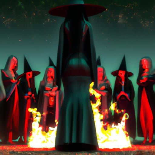 Witches' Coven Gathered at Bonfire in Detailed 3D Art