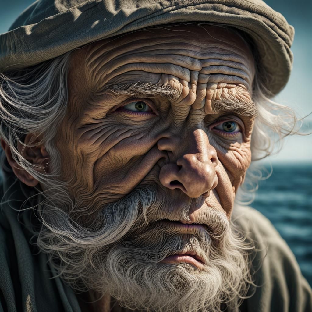 Weathered Fisherman Looks Out to Sea in Soft Light