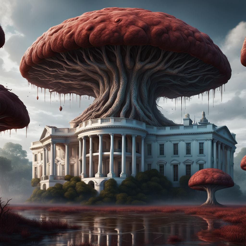 Fungal Apocalypse at the White House: Detailed Matte Paintin...