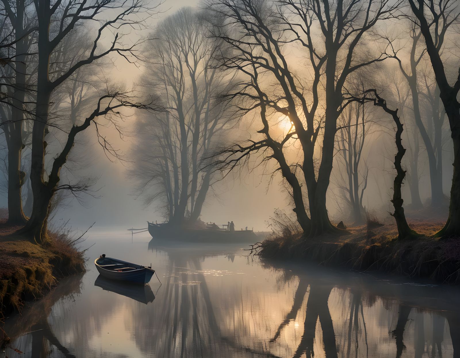 Ethereal Misty Landscape at Dusk, Romanticism Style