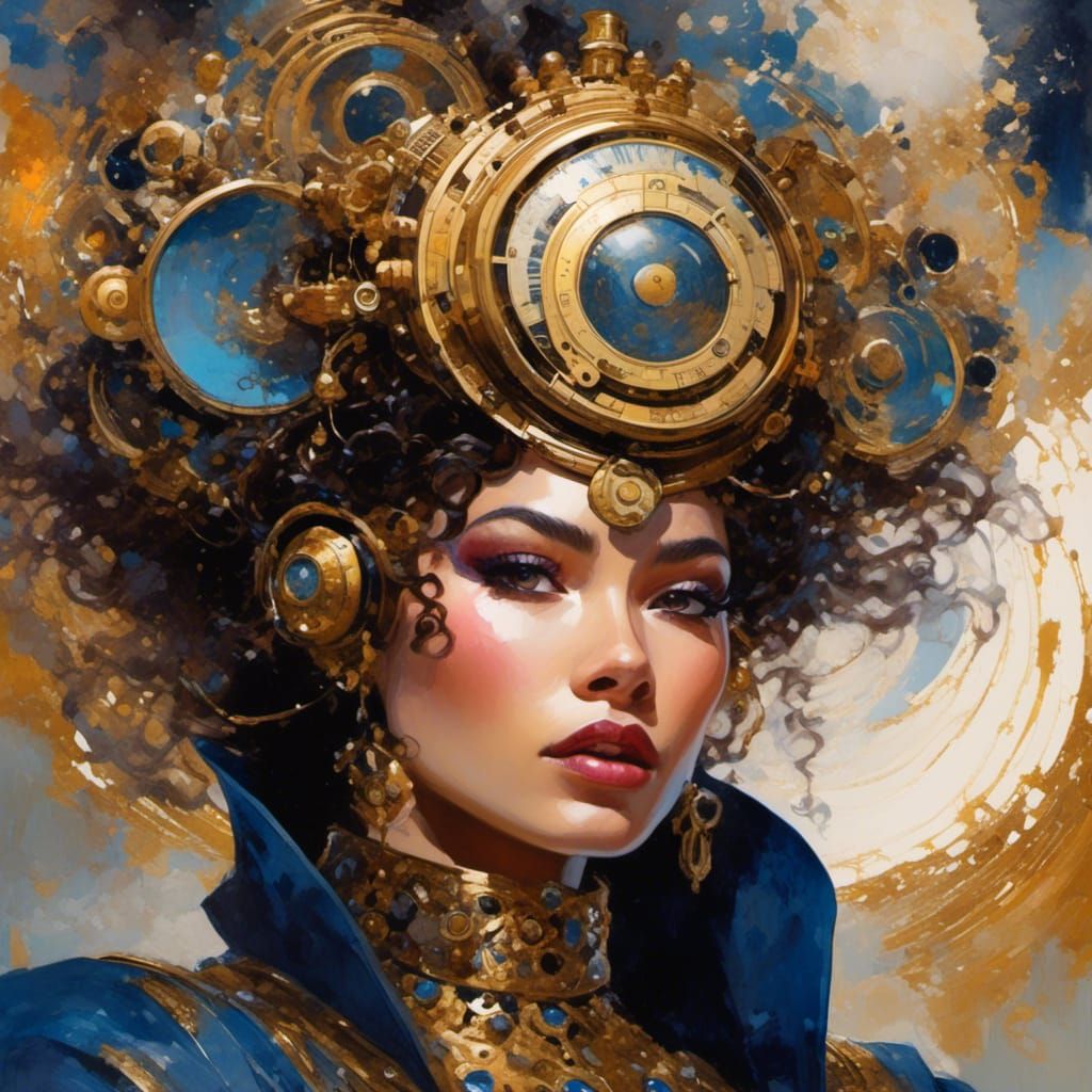 Steampunk Egyptian Sudanese Woman in Watercolor