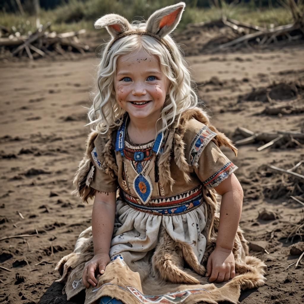 Girl with Rabbit Ears in Tribal Dress