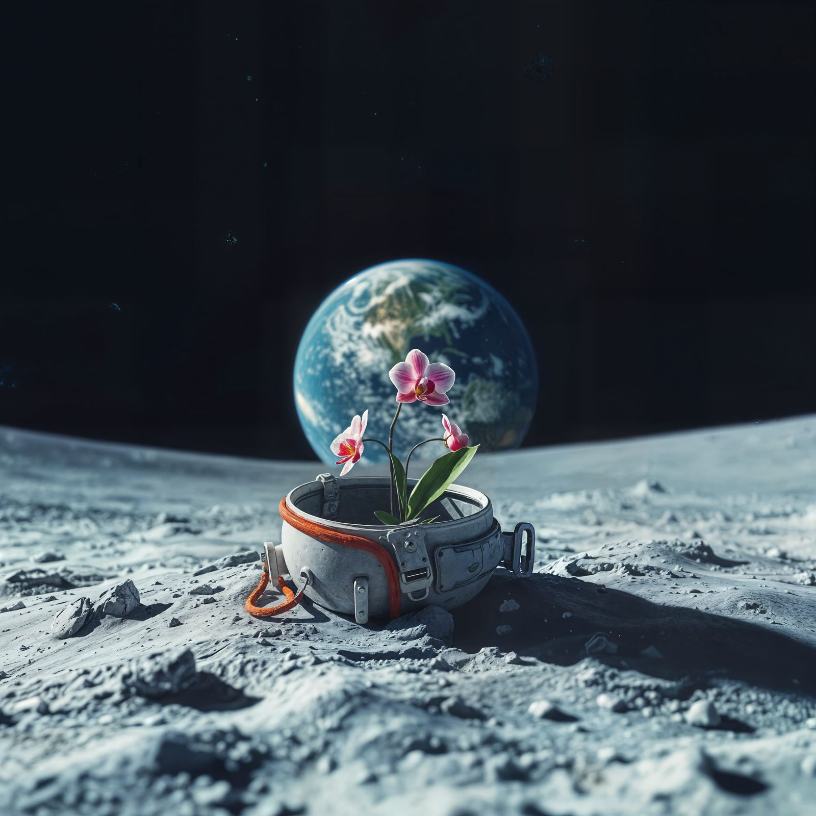 Orchid on the Moon in Sci-Fi Style