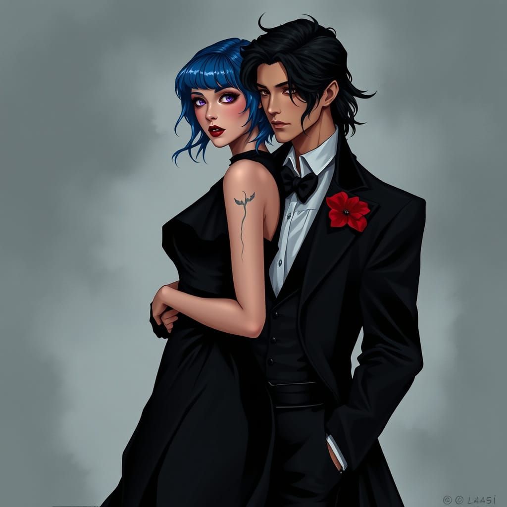 Elegant Vampire Couple in Dark Romance