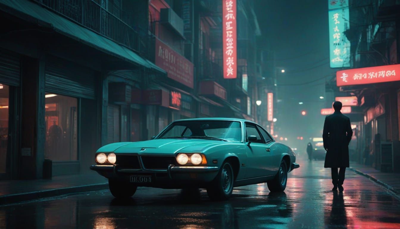 Neo-Noir Cityscape at Dusk, Inspired by Classic Crime Films