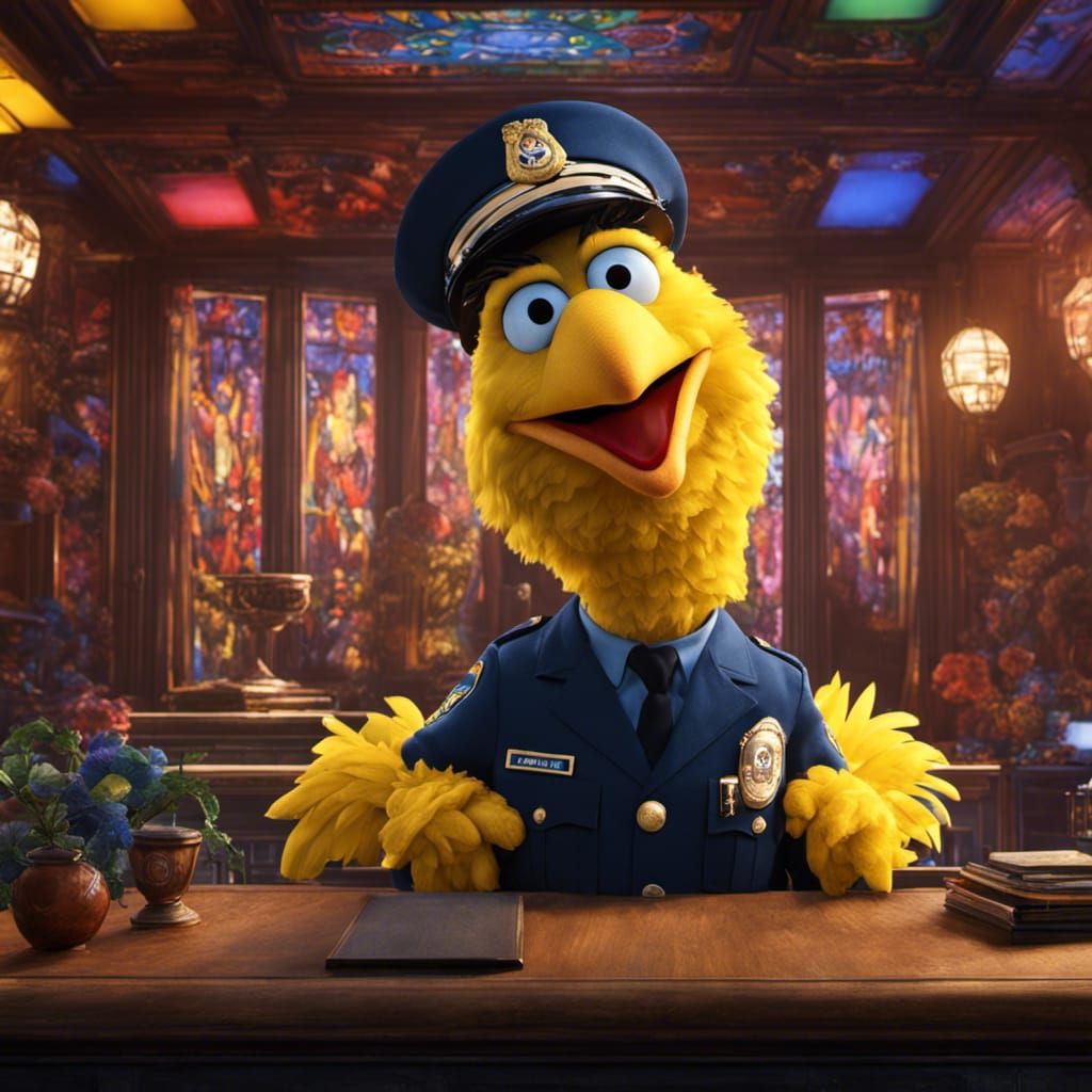 Big Bird Police Booking Photo in Gothic Art Style