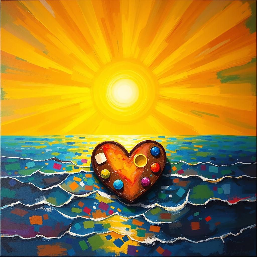 Radiant Golden Sun Illuminates Colorful Artistic Palette