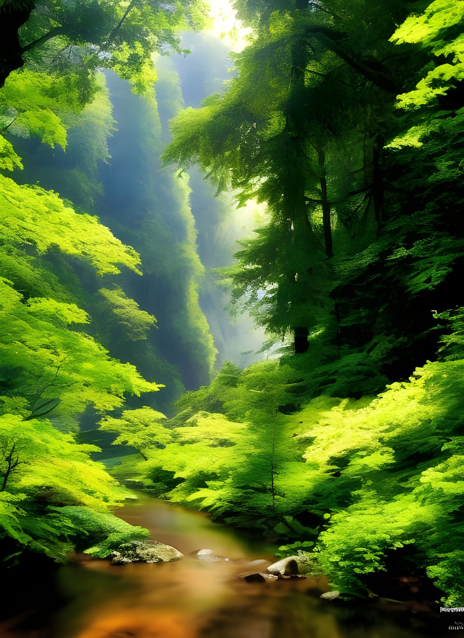 Lush Garden Scene with Surreal God Rays