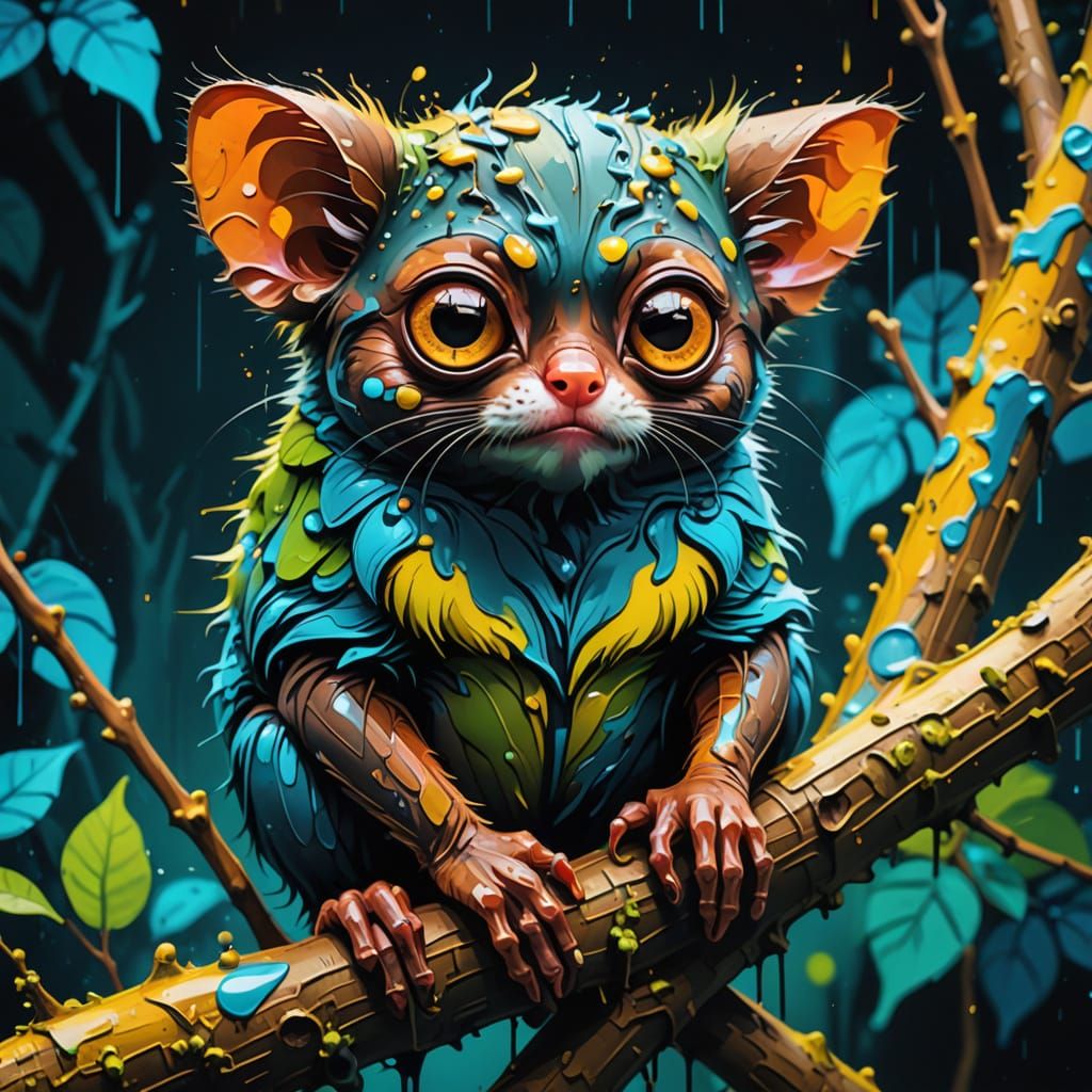 Tarsier in Vibrant Graffiti Street Art Style