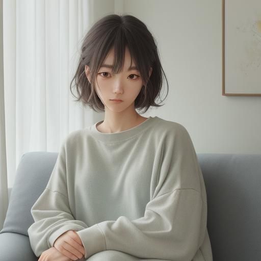 Manga Style Girl Lounging with Soft Pastel Colors