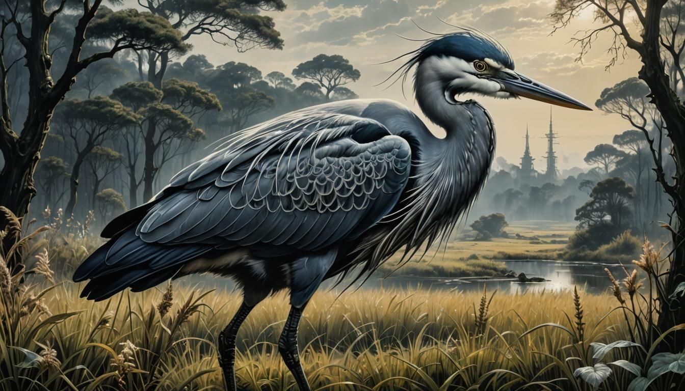 Heron in Dry Pastel Style