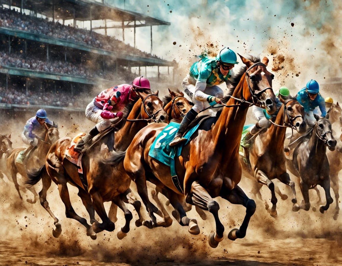 Giraffe Kentucky Derby in Gouache Watercolor Style