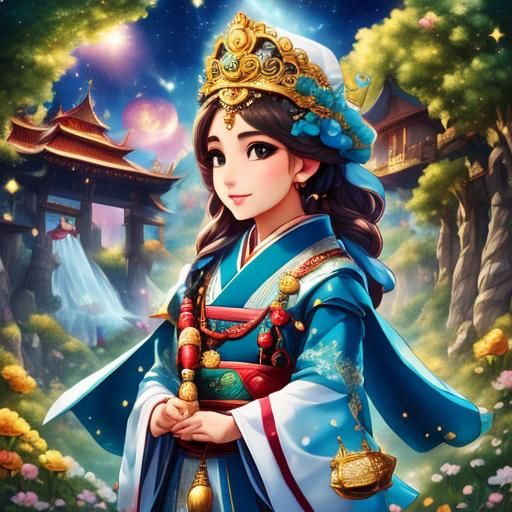 Chibi Character with Fantasy Dreamscape