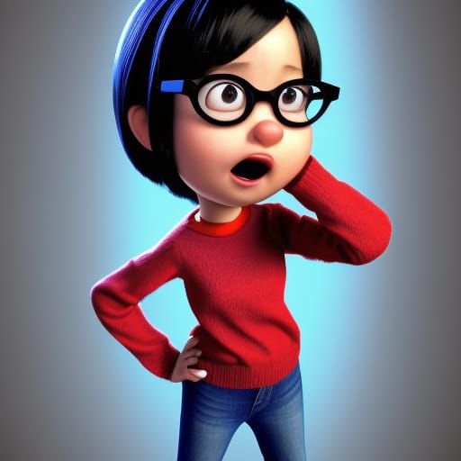 Cute Girl with Red Sweater: 3D Digital Art
