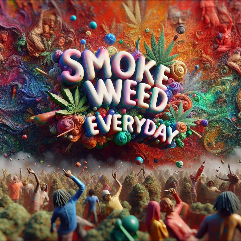 Colorful Bubble Font Message with Hippie Scene