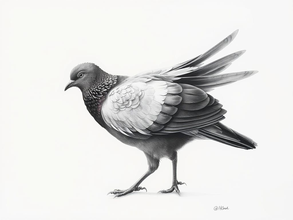 Ethereal Pigeon Portrait in Charcoal Pencil