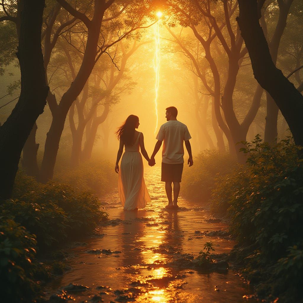 Mystical Power Couple in Copper Sky