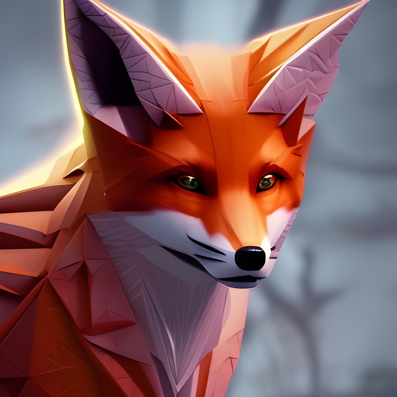 Detailed Origami Fox in Fantasy Concept Art Style