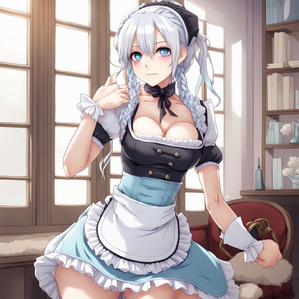Anime Maid with Platinum Hair and Blue Eyes
