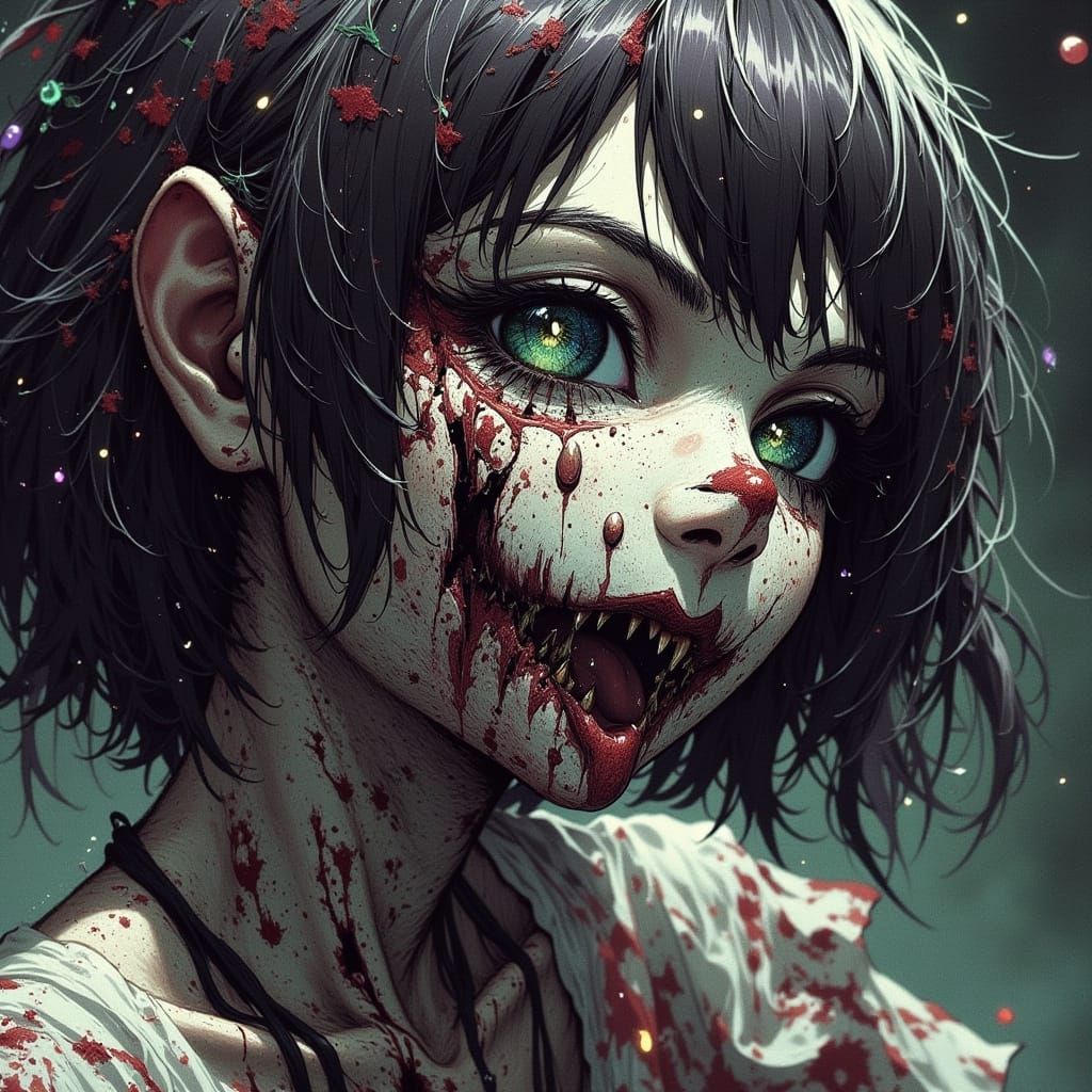 Spooky Clown Girl in 80s Anime Style