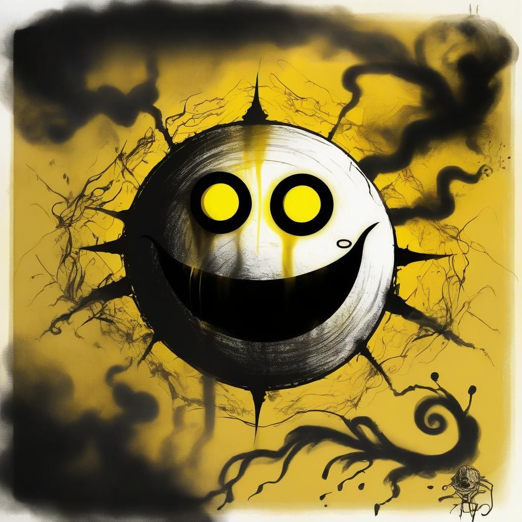 Scary Smiley Face in Dark Japanese Ink Art