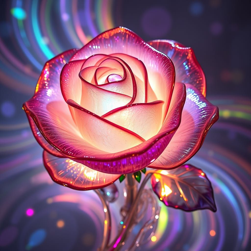 Stunning Faberge-Inspired Rose Sculpture with Iridescent Gla...