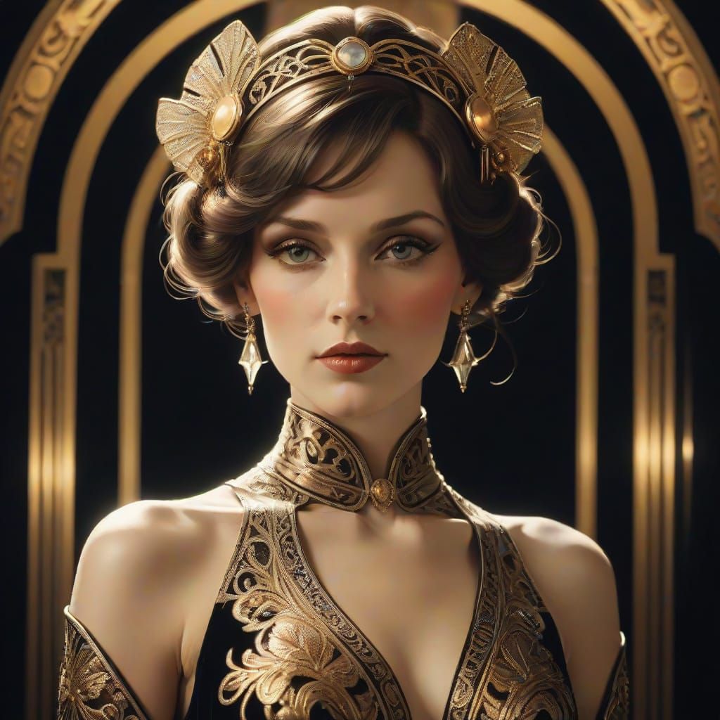 A Lady Of Destiny, (Art-Deco, contemporary, vibrant, portrai...