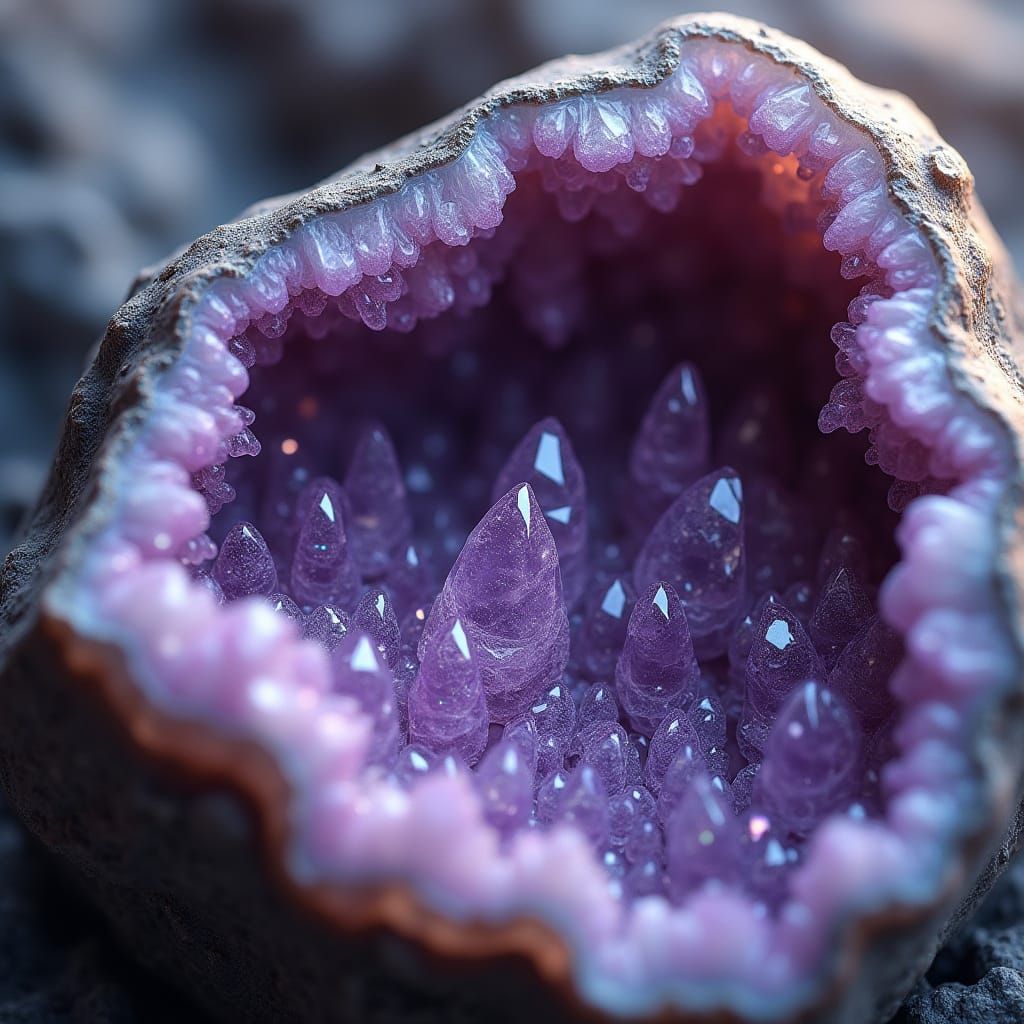 Intricate Crystal Geodes Forming Within Amethyst Chunk