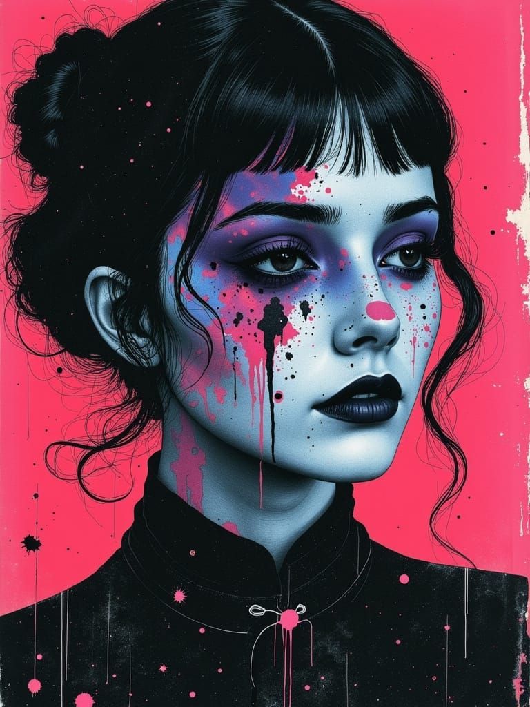 Surreal Goth Woman in Abstract Coldwave Aesthetic