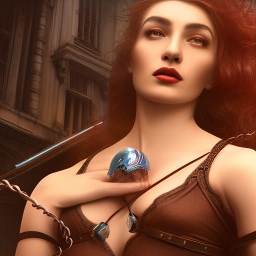 Woman Handcuffed in Detailed Matte Painting