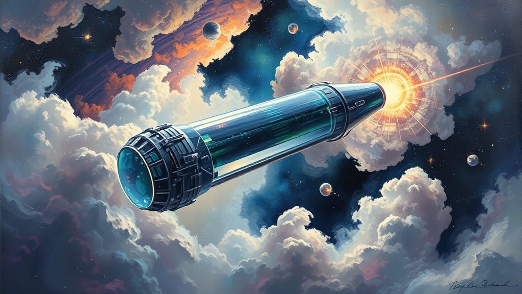 Vibrant Fractal Spaceship Soars Through Cosmic Landscape