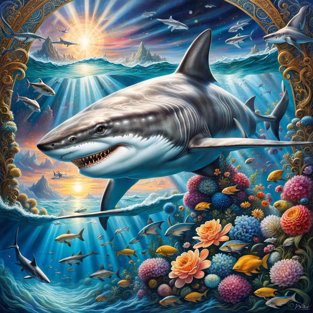 Fierce Shark Portrait in Romantic Fantasy Style