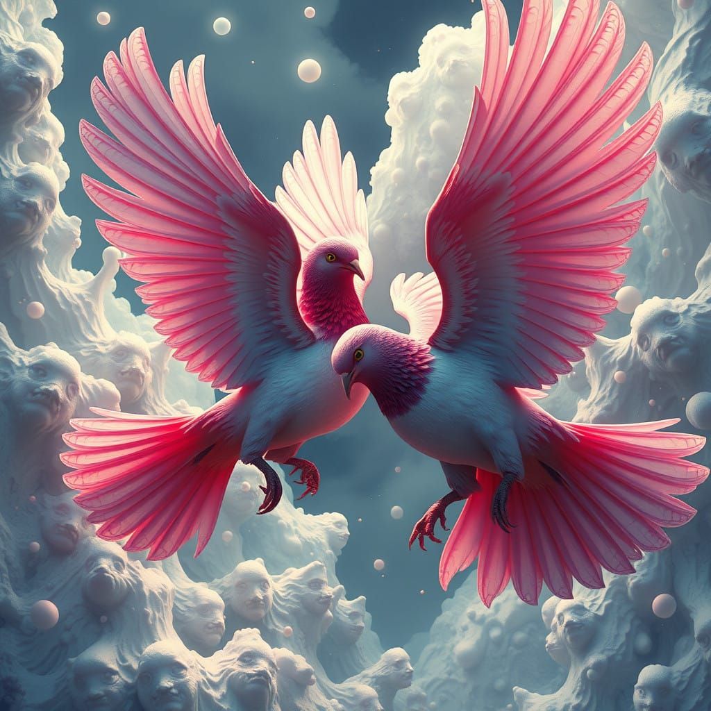 Doves in Whirling Escher Maze