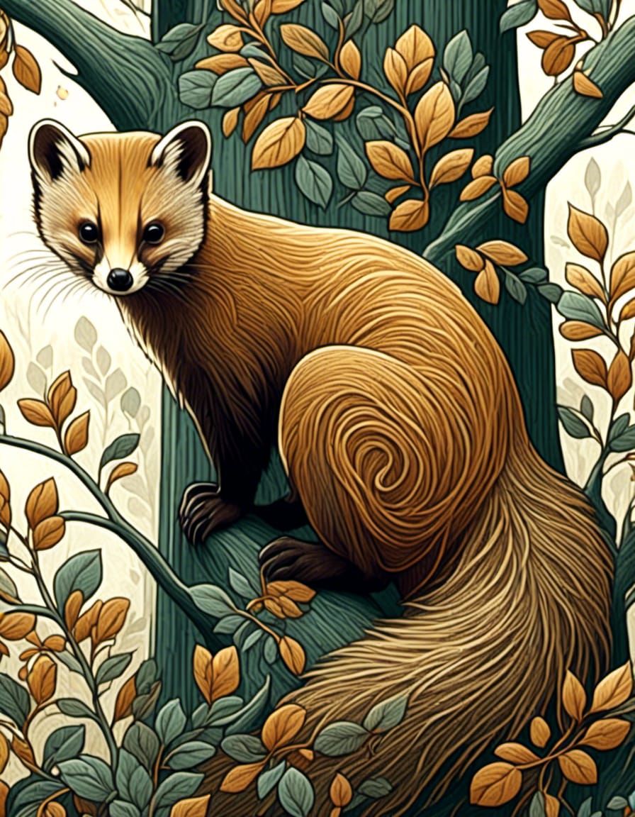 Pine Marten in Art Deco Nouveau Style