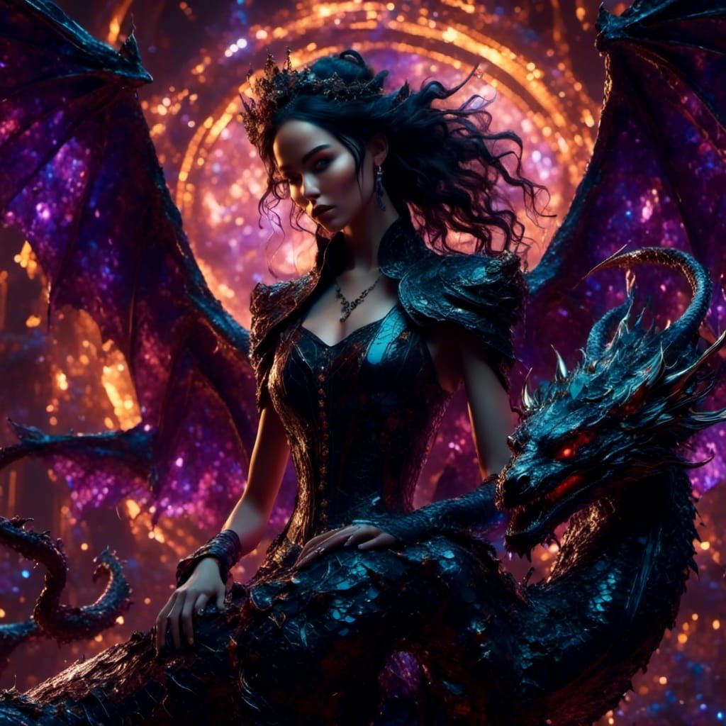 Gothic Fairy Riding Dragon, Digital Art
