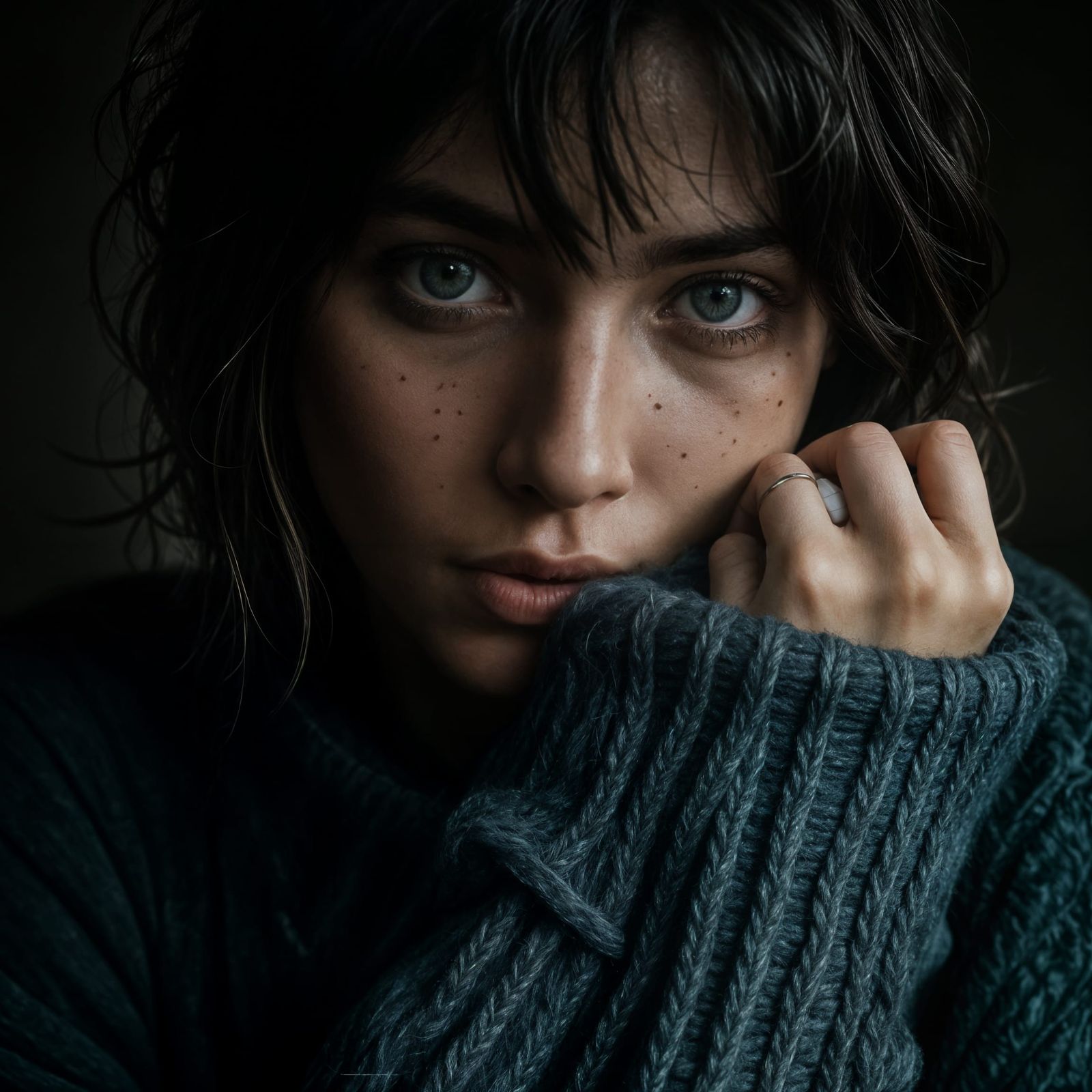 Grunge Model in Oversized Knit Sweater Portrait