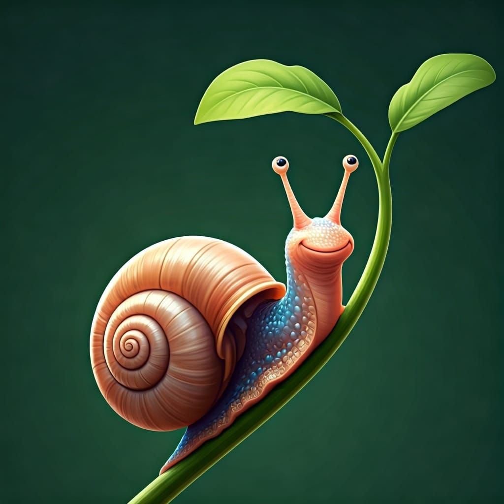 Cartoon Snail Climbs a Sprout Illustration