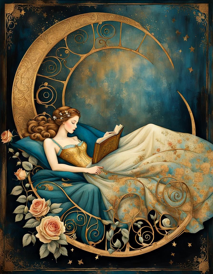 Sleeping Beauty: Whimsical Decalcomania Poster Art