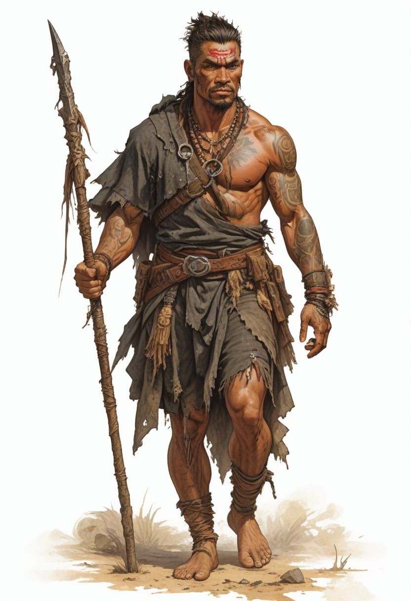 Polynesian Survivor Illustration in Heroic Fantasy Style