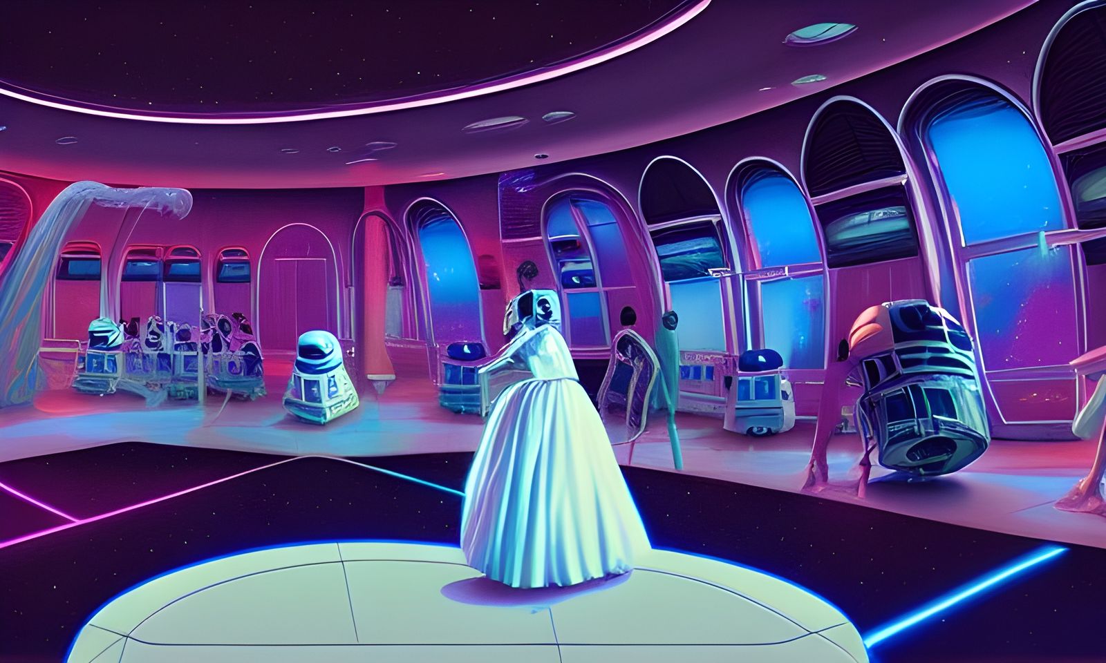 R2D2 and Lady Dancing in Star Wars Cafe