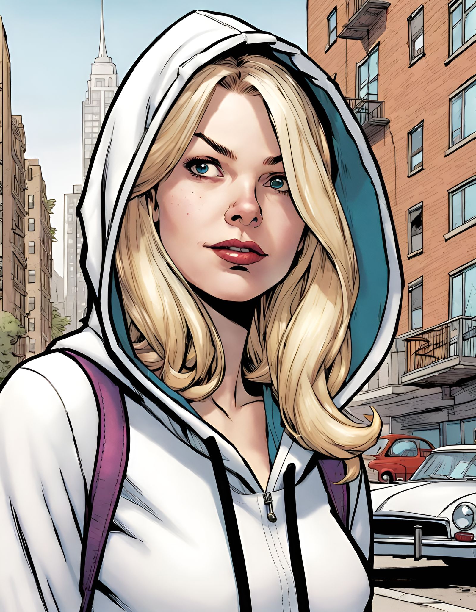 Gwen Stacy as Comic Book Character in 8k