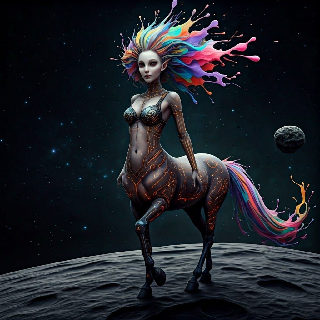 Alien Centaur with Ink Hair on Asteroid