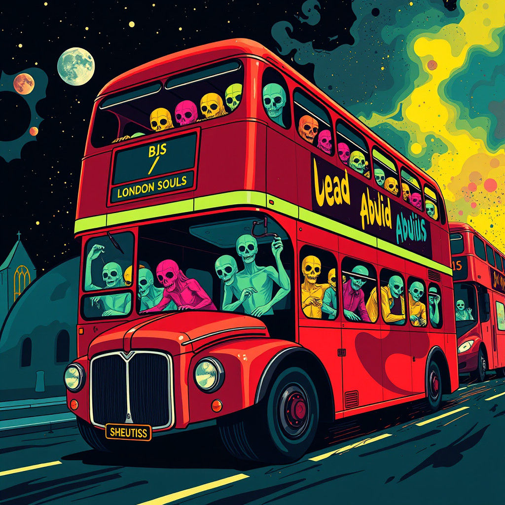 London Bus Transports Souls in Pop Art Style
