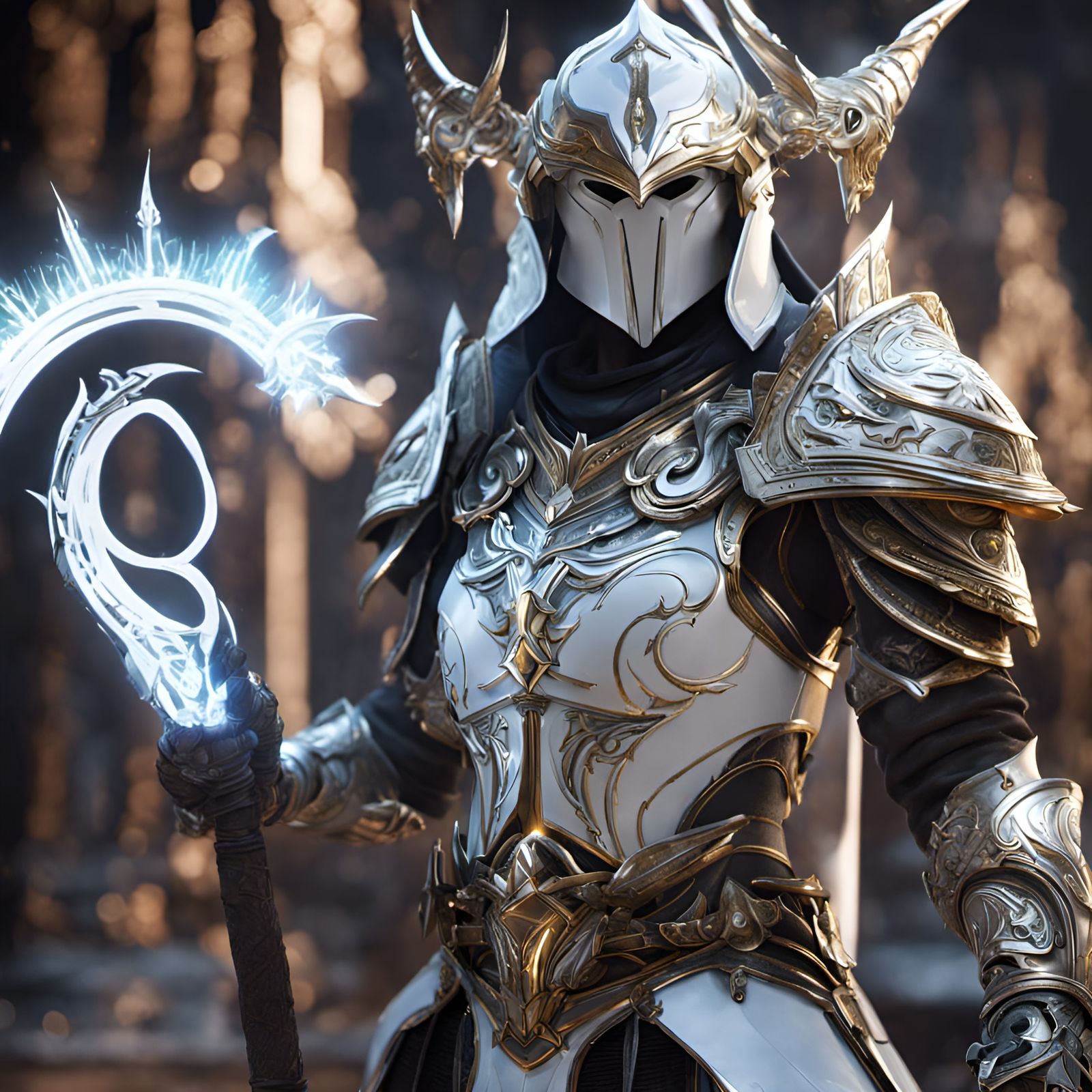 White Armor Warlock Warrior in Hyperrealistic Style